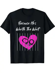 Men's Cotton Casual Fashion Graphic T-Shirt - Soft Crew Neck Short Sleeve with Prison Heart & Barrier Pink-Black Print, S-XXXL, Ideal Gift for Prison Officers & Loved Ones