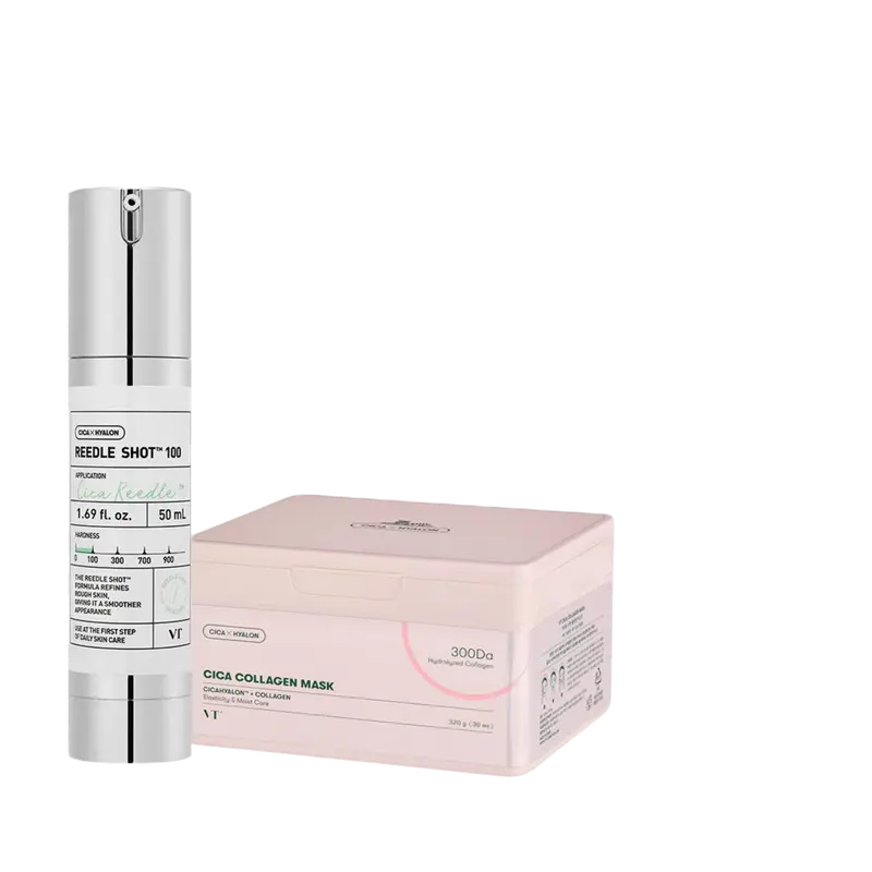 [VT COSMETICS] #1 viral Reedle Shot & Daily Sheet Mask Bundle with Liquid Microneedling Reedle Shot 100/300, Cica, Collagen & Retinol | Plump, Soothing, Firming & Glow Care | 30ea Sheet Mask Box, Gift Set | Korean Skincare