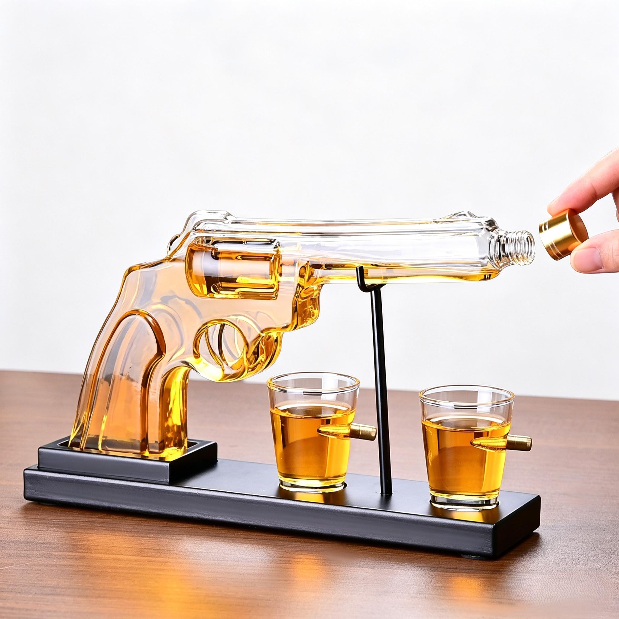 Revolver Whiskey Decanter Set with 2 Bullet-Shaped Shot Glasses,Gifts for Men Dad, Anniversary Military Alcohol Utensils Present for Brother.,Fathersdaygift Revolver Whiskey Decanter Set with 2 Bullet-Shaped Shot Glasses,Gifts for Men Dad, Anniversary Military Alcohol Utensils Present for Brother.,Fathersdaygift