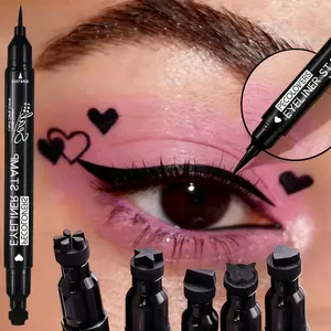 2 in 1 Liquid Eyeliner Stamp Pen with Double Head, Waterproof Formula, Long-Lasting Ink and Bold Lines, Includes Heart, Moon, Butterfly, Star Stamps for Creative Eye Makeup