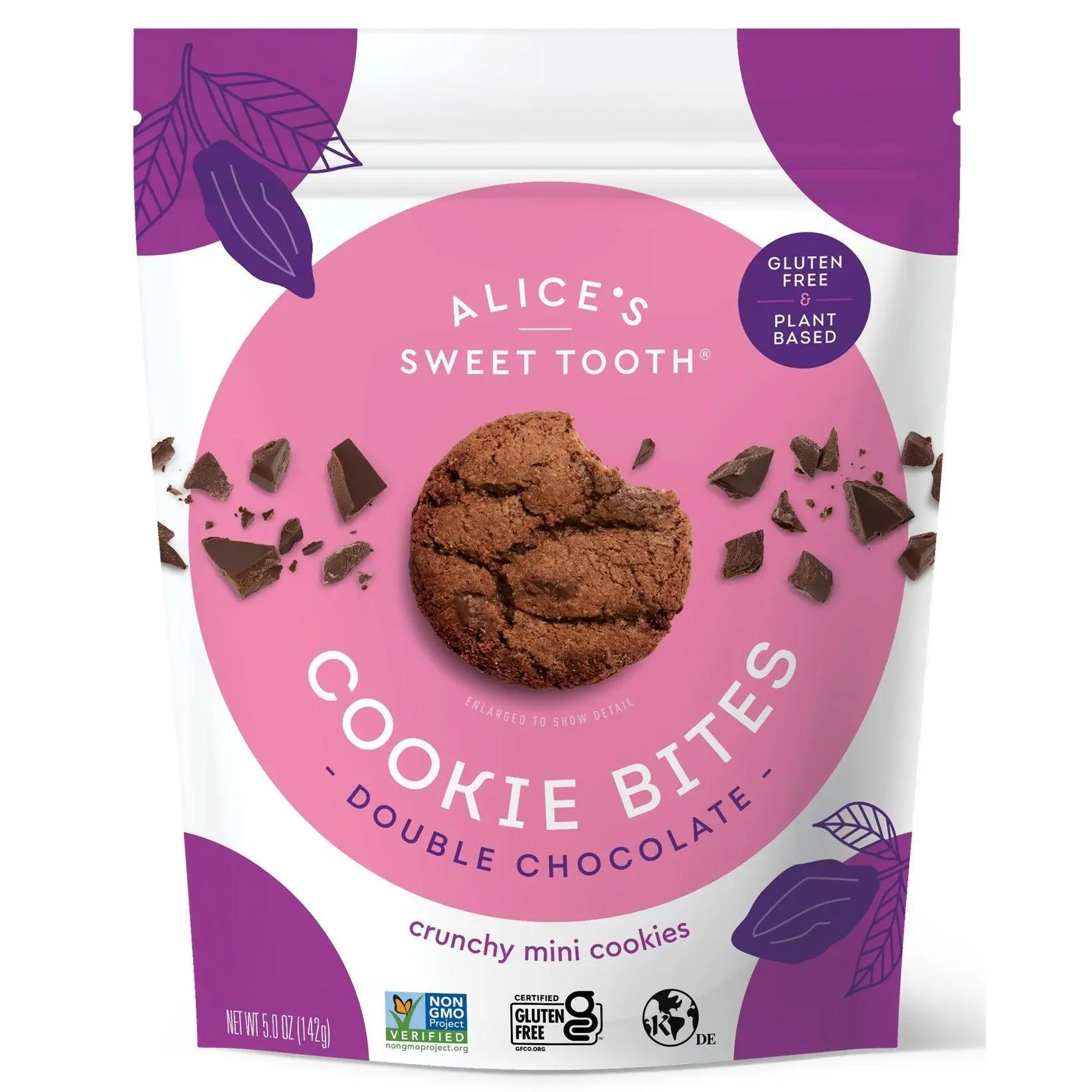 Alice's Sweet Tooth Double Chocolate Cookie Bites 5.0 oz- Gluten-Free, Vegan, Crunchy Mini-Cookies - Plant-Based, Dairy-Free, Grain-Free, Soy-Free Snack