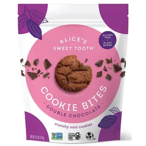 Alice's Sweet Tooth Double Chocolate Cookie Bites 5.0 oz- Gluten-Free, Vegan, Crunchy Mini-Cookies - Plant-Based, Dairy-Free, Grain-Free, Soy-Free Snack