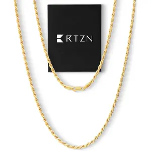 Gold Rope Chain for Men – 3mm Mens Rope Chain – Premium Stainless Steel Necklace for Men & Boys – Non-Tarnish & Waterproof Silver, Gold Mens Chain