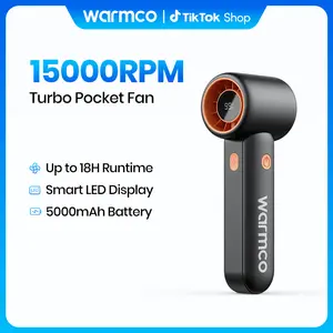 Warmco 15000RPM Turbo Fan, 5000mAh Portable Handheld Fan Rechargeable, High Speed Mini Personal Fan with 5 Speeds and LED Display. USB-C Battery Powered Desk Fan for Office, Travel, Outdoor Camping and Makeup