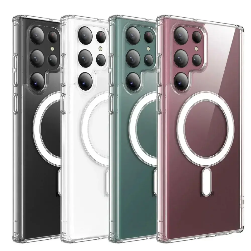 Clear Acrylic Magnetic Case Magnet for Samsung Galaxy S22 S23 S24 S25 S26 S21 S20 ULTRA PLUS FE EDGE A17 A23 A24 A25 A26 A34 A37 A55 A57 S21 Note 9 10 20 ZFlip ZFold 3 4 5 6 7  Magsafe Compatible Shockproof TPU Bumper Anti Yellowing Anti Scratch Slim