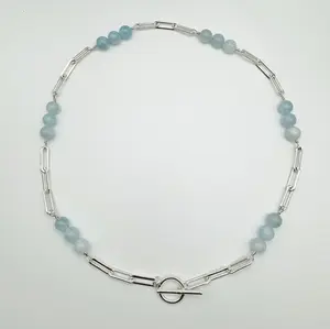 The Everlast Necklace - Aquamarine + Sterling Silver Paperclip and Toggle Clasp for Daily Wear