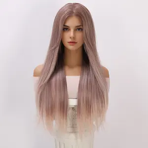 Smilco Futura Purple Brown Ombre Straight Wig – 1.5*6CM  Small Lace Front, 26 Inch/SM002