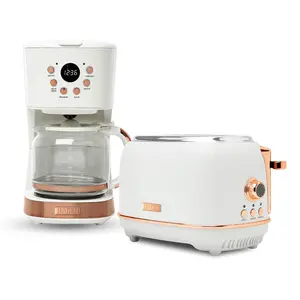 Haden Heritage 2 Slice Wide Slot Toaster & 12 Cup Coffee Maker, Ivory & Copper