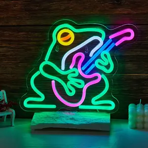 Frog Design Guitar Shaped Neon Sign, LED Neon Sign, USB Powered Creative Design Neon Light, Novelty Lighting for Home Party Decoration, Holiday Gift
