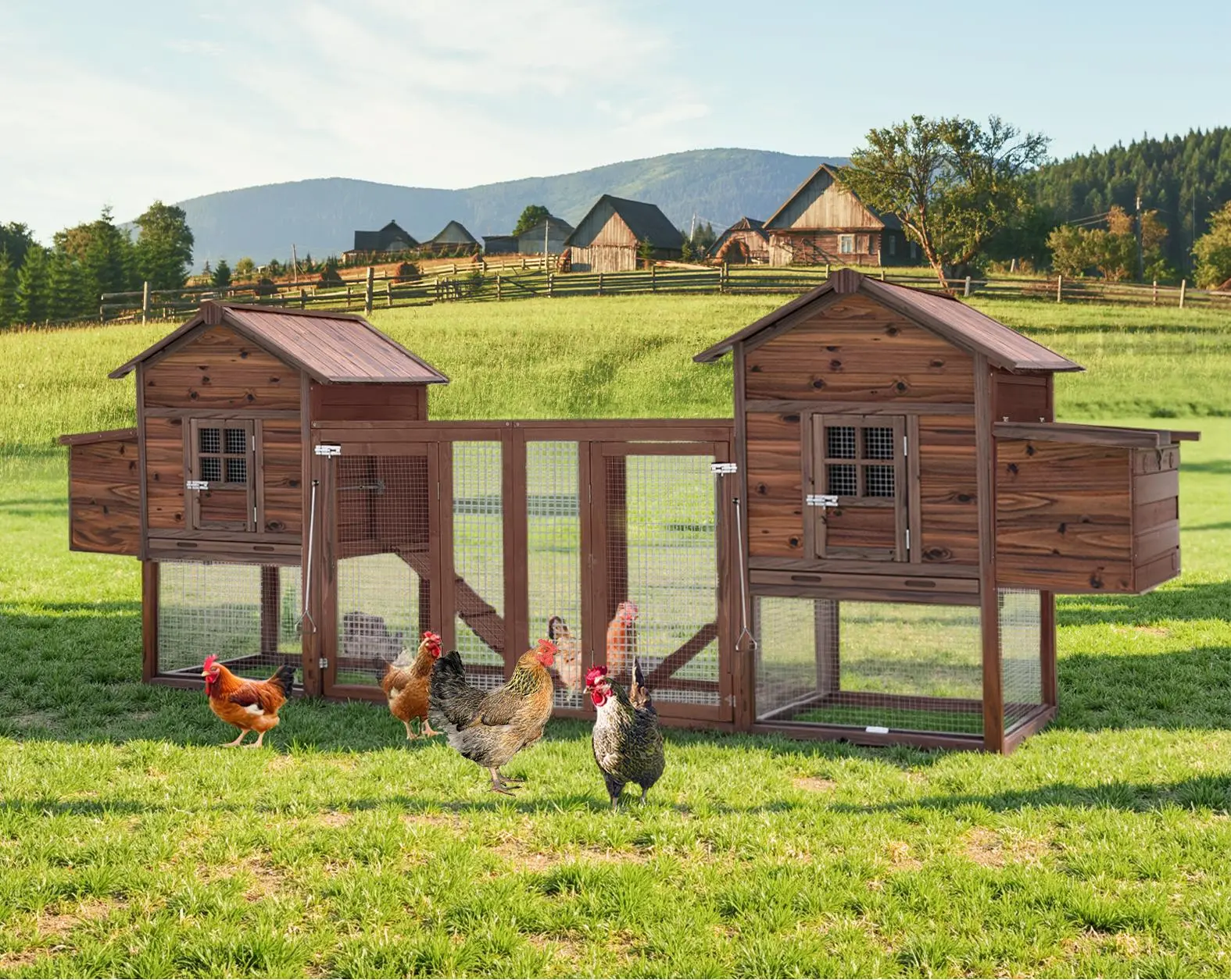 【Ships in 2 Packages】Grezone Outdoor Chicken Coop for 6–9 Chickens – Spacious Wooden Hen House with Nesting Box & Removable Tray, Perfect for Backyard Living & Mother’s Day Garden Gift (Brown, 160") homeessentials