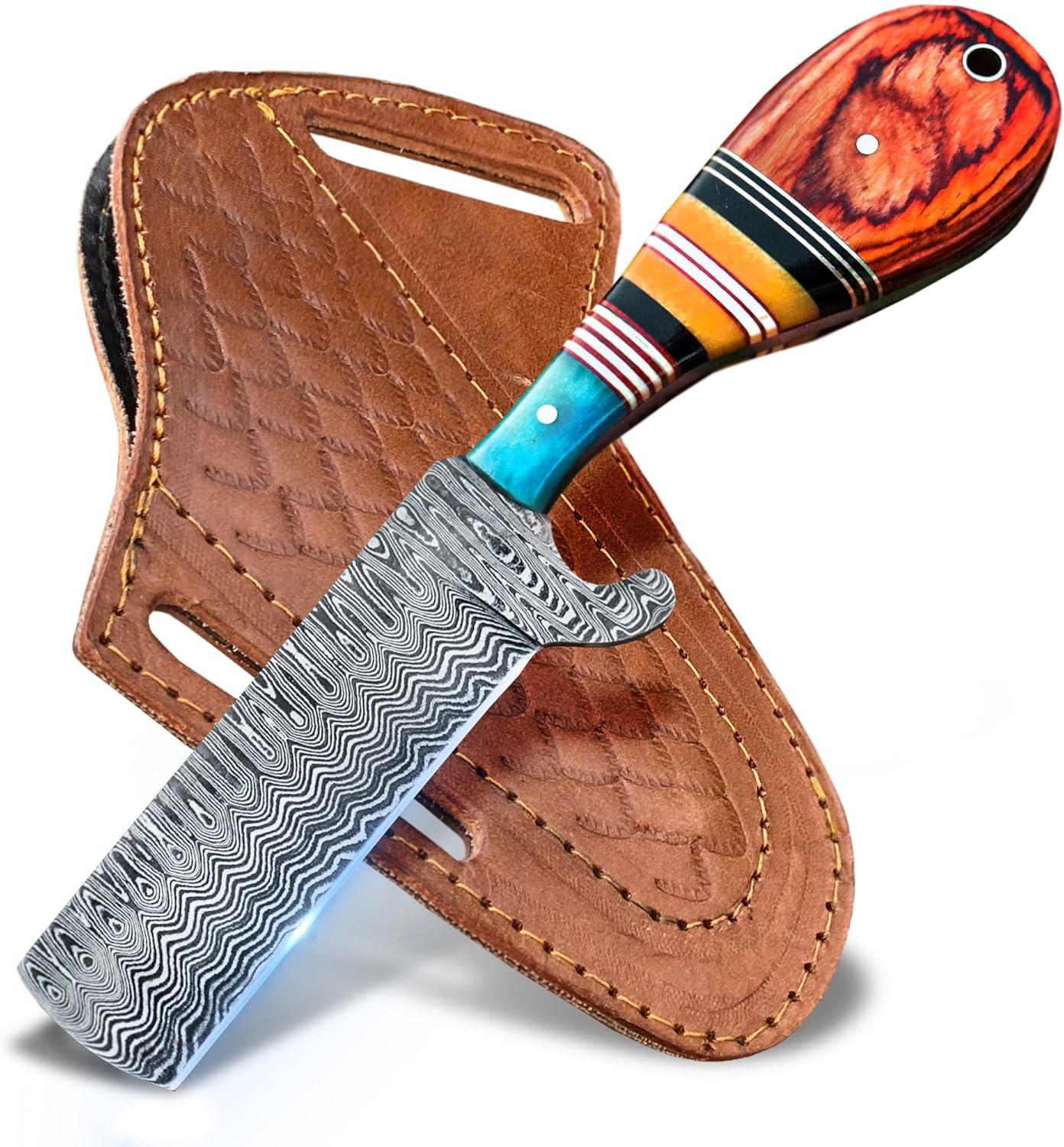 Handmade Damascus Knife, 8" Fixed Blade ,Full Tang Knife,  EDC Cutter Knife for Outdoor Camping