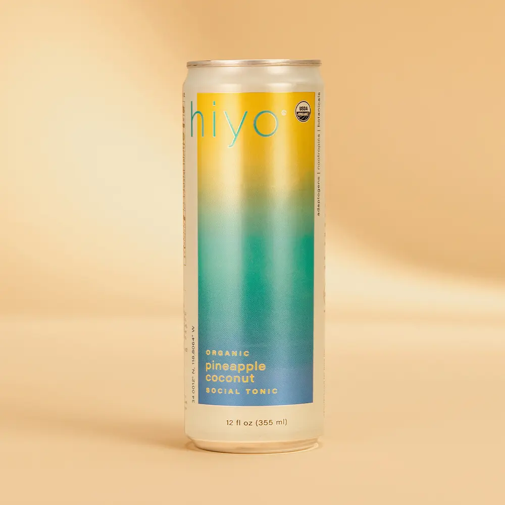 hiyo non-alcoholic functional seltzers - pineapple coconut - organic social tonics (12-pack)