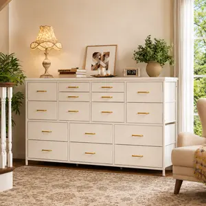 【Dealsforyoudays】Raybee 51"W Long Dresser with 16 Drawers for Bedroom , Large Capacity Storage Organizer with Heavy Duty Metal Frame & Wood Top, Entryway Closet Entertainment Center Furniture, Modern Storage Organizer for Living Room Bedroom Home Office