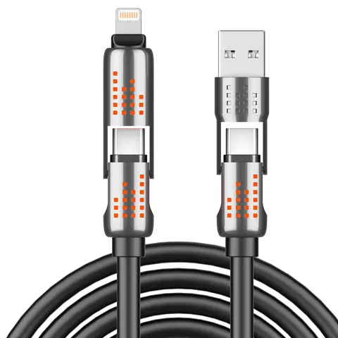 240W Durable Alloy 4-in-1 USB-C Fast Charger Cable - 4ft Silicone High-Power Multi-Device Cable with Intelligent Smart Chips, 240w/140w/100w/60w/30w Charging, iPhone-Compatible for iPhone 16/15, iPad Pro, Samsung Android Devices, Laptops, 4Ft Cable, 4 In