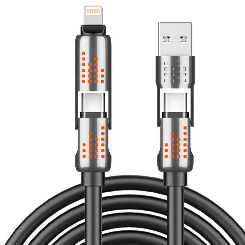 240W Durable Alloy 4-in-1 USB-C Fast Charger Cable - 4ft Silicone High-Power Multi-Device Cable with Intelligent Smart Chips, 240w/140w/100w/60w/30w Charging, iPhone-Compatible for iPhone 16/15, iPad Pro, Samsung Android Devices, Laptops, 4Ft Cable, 4 In
