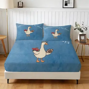 3-Piece Fun Duck Pattern Fitted Sheet Set, Includes 1 Flat Sheet And 2 Pillowcases, Comfortable Bedding, Non-Slip Dust Cover, Suitable For Bedroom And Guest Room