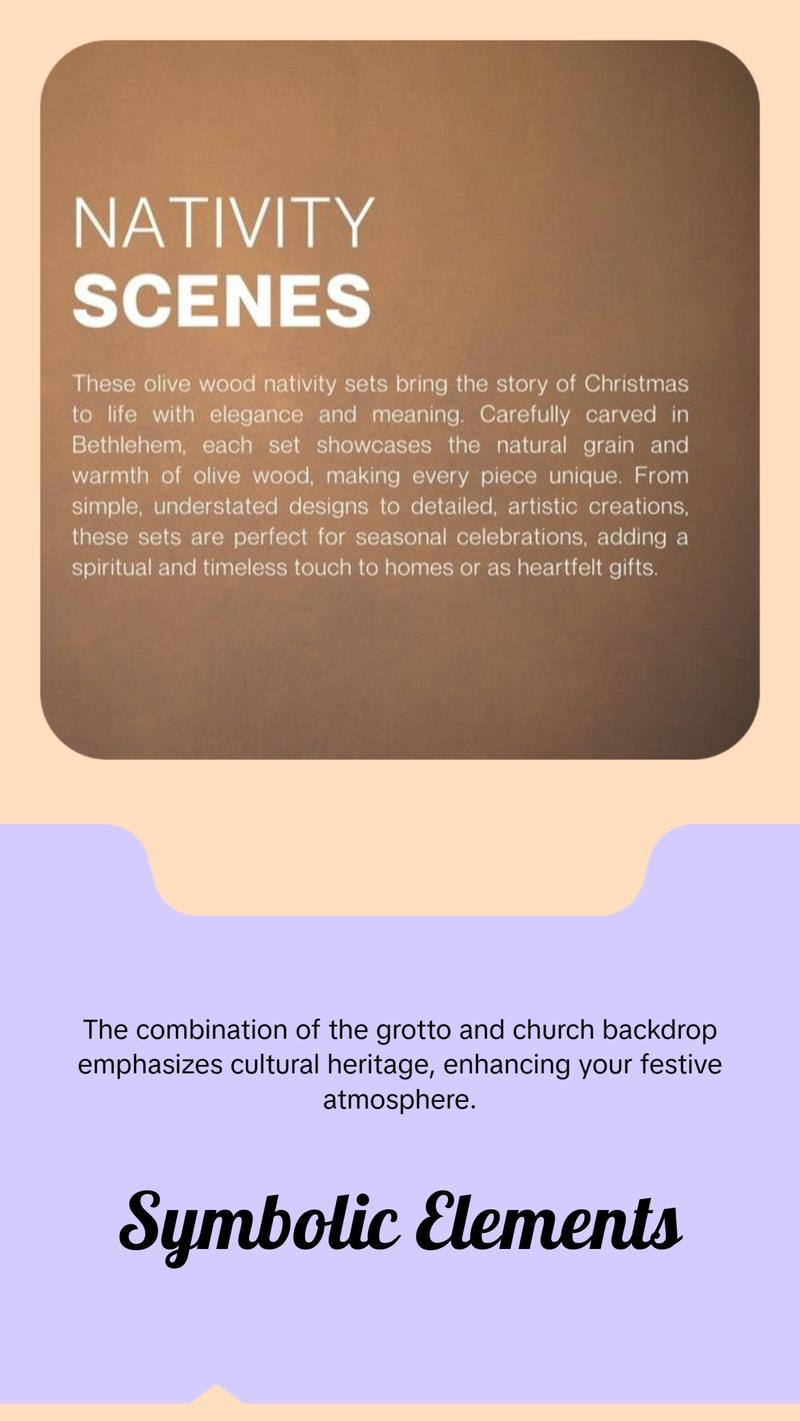 Olive Wood Nativity Scene Grotto and Church Decor Religious Handcrafted by Bethlehem Artisans 13x11CM Ornaments Wooden