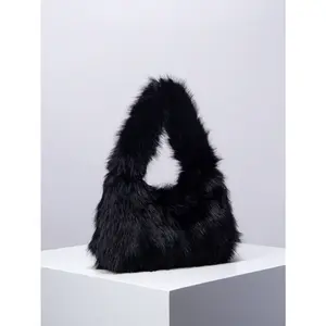 Solid Fluffy Soft Candy Color Satchel Bag, Y2K Style Faux Fur Tote Bags For Ladies, Party Bag, Party Dresses For Women, Winter Fur Purse, Suitable For Commuting, Work, Gatherings, Parties, Perfectly Matching With Fall Outfits Womenfall Clothes For Women,