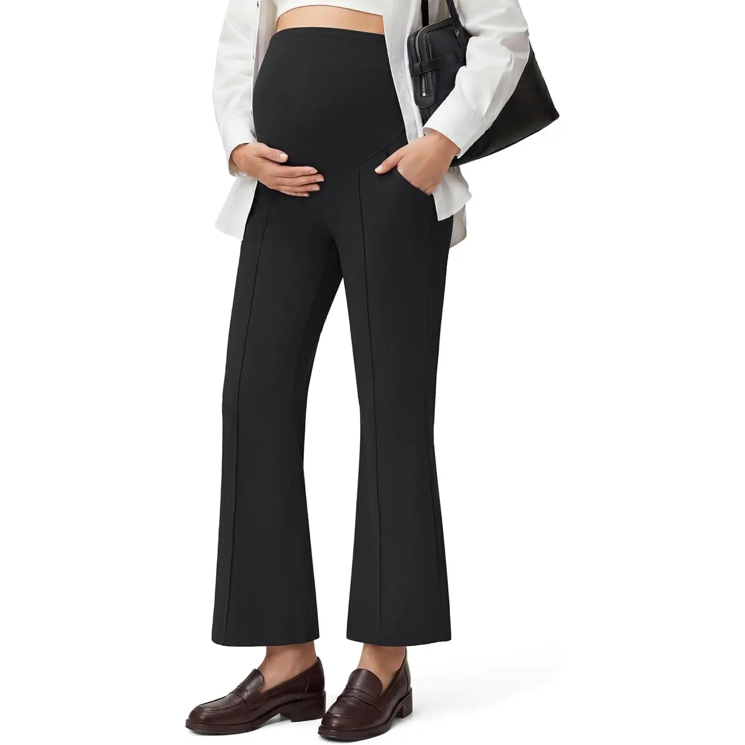 G4Free EverGoing Women's Maternity Flare Leggings with Pockets - Over The Belly, Soft Fabric, Moisture-Wicking Ankle Pants (25''/27''/29''), Over Belly, Wicks Moisture