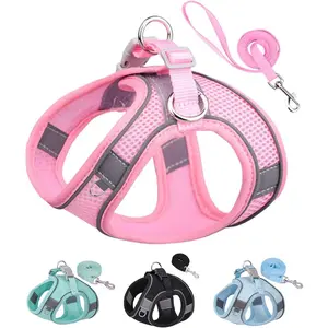Dog Harness for Small Medium Large Dogs No Pull, Puppy Harness and Leash Set, Step in Mesh Harness (Pink, XS)