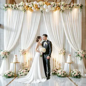 2-Pack Wrinkle-Free Polyester Backdrop Curtains, 5x7ft or 5x10ft White Drapes for Party Decor, Grad Party Decorations & First Birthday, Home & Festive Supplies Photo Backdrops