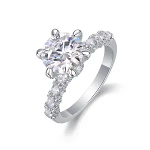 [TW] "Qira" 1-3ct Romantic Solitaire Moissanite Ring Scalloped Oval Band Half Iced Out Shared Prong Setting Solid S925 Sterling Silver 18k Platinum Plated Ring VVS1 D Color Perfect Gift For Her Birthday Valentine Propose (R12741)