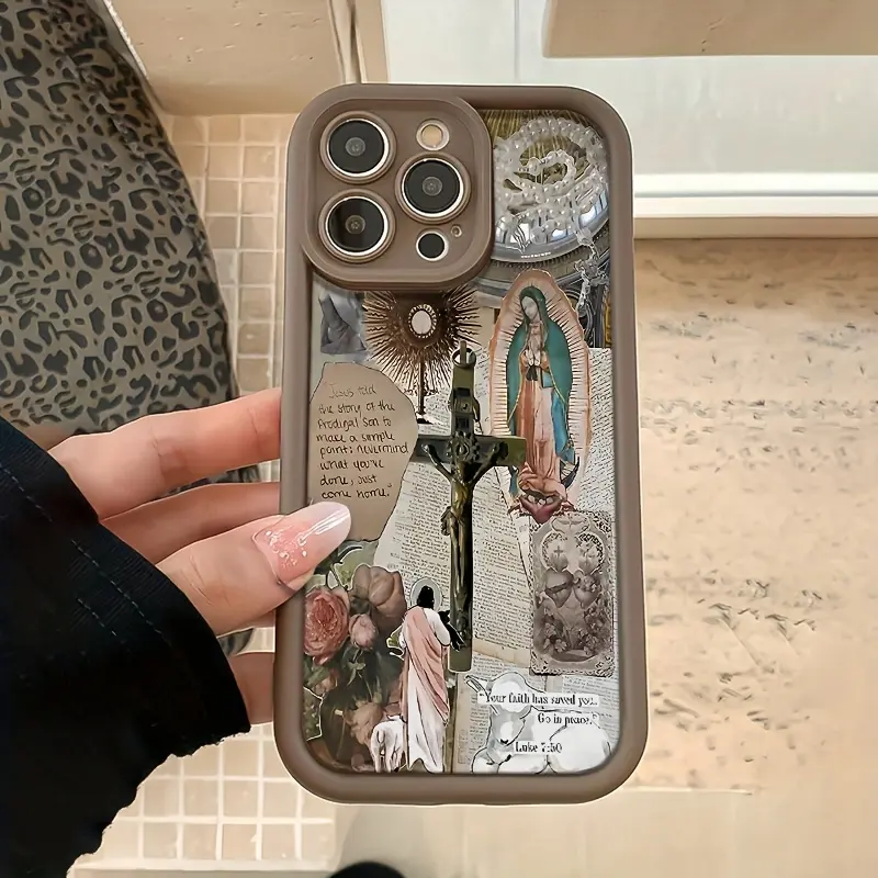 Women's Virgin Mary Printing Dual-Layer TPU-Polycarbonate Smartphone Cover, Shock-Absorbent Casing for iPhone 1-17 Pro Max, Air, Plus, Accessories with Raised Bezels, Camera Protection, Precise Cutouts