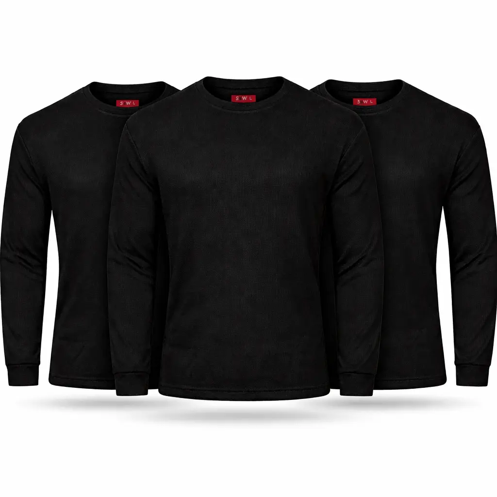 3 Pack Black S&W Men's Waffle Knit Thermal 