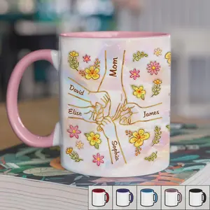 Personalized Family Hands Mug – Custom Mother's Day Gift for Mom, Grandma, 2D Printed 3D Effect, gift for her, gift for him, gift for mom, gift for dad, gift for friend, birthday gift mug.