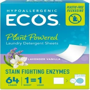 Laundry detergent sheets vegan no plastic jug no mess liquid free laundry sheets in washer hypoallergenic plant powered laundry detergent sheets lavender vanilla 64 sheetspack of 1