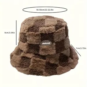 Bucket Hats Fuzzy Print Women Men Plush Cap Warm Soft Fisherman Hat Adjustable Winter Spring