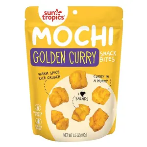 Sun Tropics Mochi Snack Bites, Golden Curry Flavor- 3.5 oz (6 Pack) | Crispy Crunchy Mochi Bites, Rice Nuggets | Mochi Puff Rice Crackers- Gluten Free & Dairy Free- No MSG Added | Asian Rice Snacks