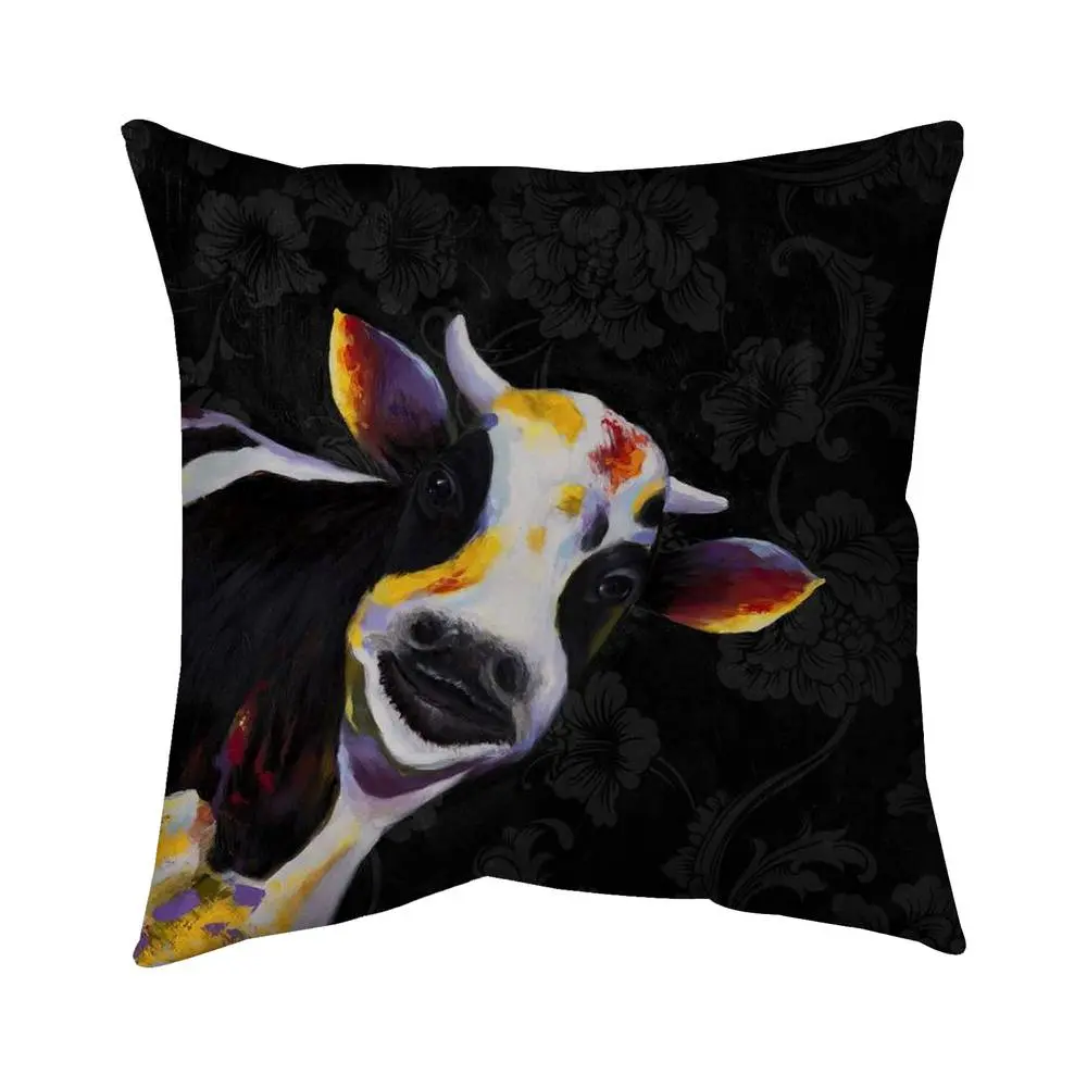 212 MAIN 16x16 in. Rustic Cow Motif Home Decorative Cushion - Poly Twill Farm Animal Accent Pillow for Home Decor