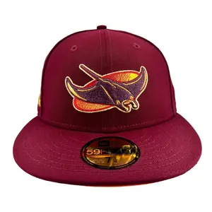 New Era x Hat Club Embroidered Baseball Cap, Tampa Bay Devil Rays 59Fifty Premium Fitted Hat, Sunset Maroon, Premium Fitted Cap