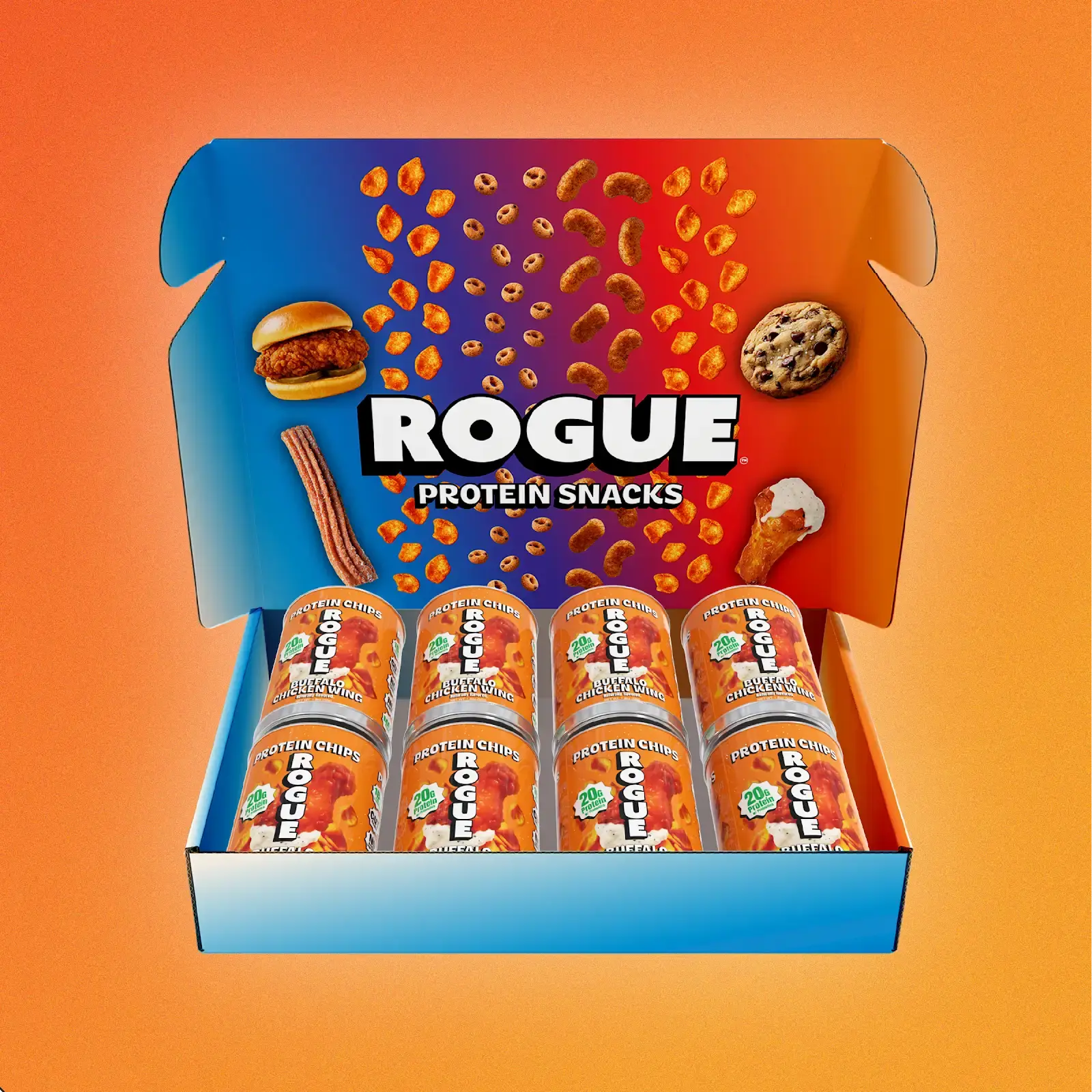 Rogue Protein Snacks | Buffalo Chicken Wing Protein Chips (4-pk & 8-pk) | 20g Protein, Clean Ingredients, 1B+ Active Probiotics, Flavor Blasted Healthy Snack