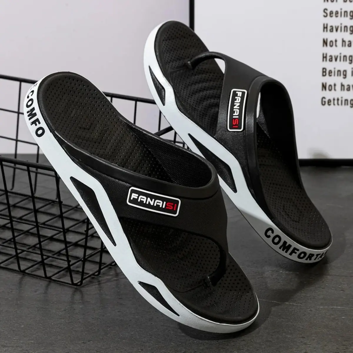 Male PVC Flip Flop Slipper Footwear - 1 Pair Casual Slip-On Thong Sandals, Soft, Lightweight, Comfortable, Quick-Dry for Summer Beach, Backyard (Home Supplies Rain Shoes & Covers Category) - Refer to Size Chart