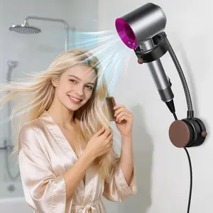 SEANCHEER S07 Hands Free Hair Dryer Holder Wall Mount, 360° Rotating Adjustable Height Suction Cup Blow Dryer Holder, No Drill Installation, Damage-Free Wall, with Cord Storage for Most Hair Dryers