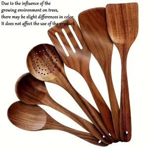 6pcs Wooden Kitchen Utensils Set, Natural Wood Spoons, Durable High-Quality Cooking Tools, Ideal for Mixing & Serving, Perfect Gift