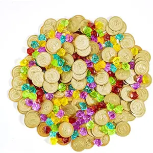 Toy 288 Pieces Pirate Gold Coins and Pirate Gems Jewelry Playset Pack Party Favor. (144 Coins+144 Gems)