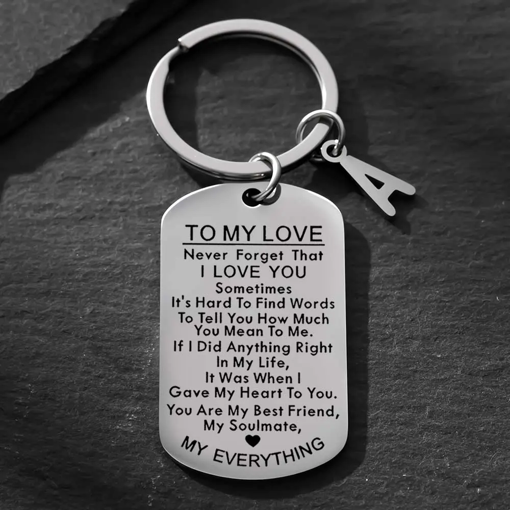 Stainless Steel Engraved Personalized Charm Keychain with Metal Nameplate - Romantic Gift for Spouse, Partner for Anniversary, Valentine's Day, Birthday - Keychains for Women, Couples Jewelry, Stainless Steel Keychain