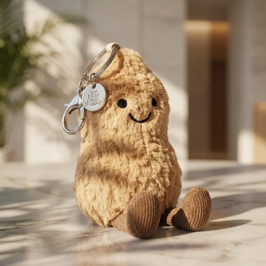 JELLYCAT Amuseables Peanut Bag Charm – Cute Peanut Plush Keychain with Secure Metal Clip, Soft Backpack Charm, Handbag Accessory & Collectible Gift