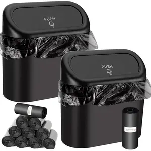 1 Set Car Trash Can & Bin Bags Kit, Mini Portable Trash Can With Cover, Car Interior Tidying Accessories