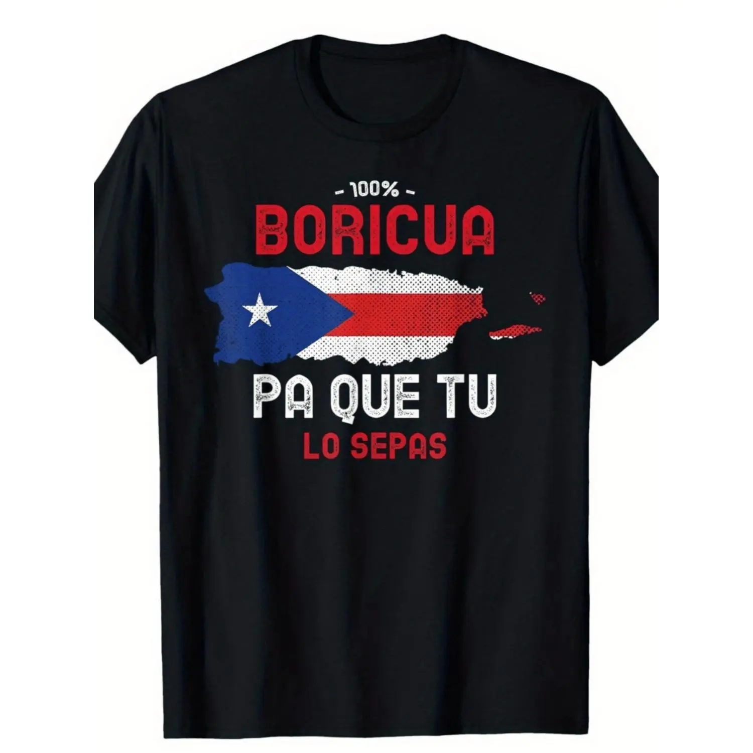 Patriotic Puerto Rico Flag Unisex Cotton TShirt with 100 Percent Boricua Graphic Slight Stretch Round Neck Casual Tee for All Seasons Outdoor Wear and Trendy High Street Style