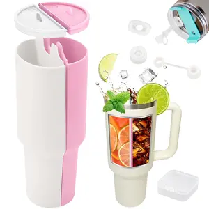 2-in-1 Reusable Water Cup Inner Liner Separator & Straw Capsule Set, Include Silicone Beverage Divider With Removable Lid, 3pcs Straw Cover, Mini Storage Box- Accessory For 40oz Bottle, Perfect For Parties, Office, Indoor And Outdoor, Ideal Gift