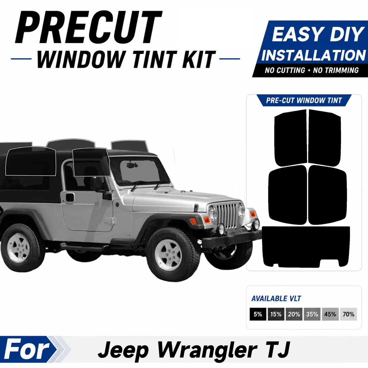 Pre Cut Window Tints for Jeep Wrangler TJ 1997-2006, Computer precut Car Sunshade Windshield window tint for vehicles