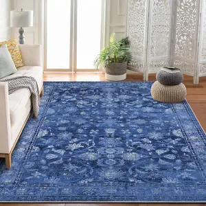 GARVEE Area Rugs 5'x7' for Living Room Vintage Non Slip Washable Rugs for Dining Room Bedroom Indoor Rugs for Office Blue