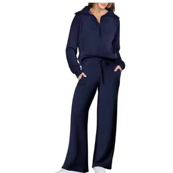 Viral TikTok Sweatsuit Set with Zipper and Wide Leg Pants