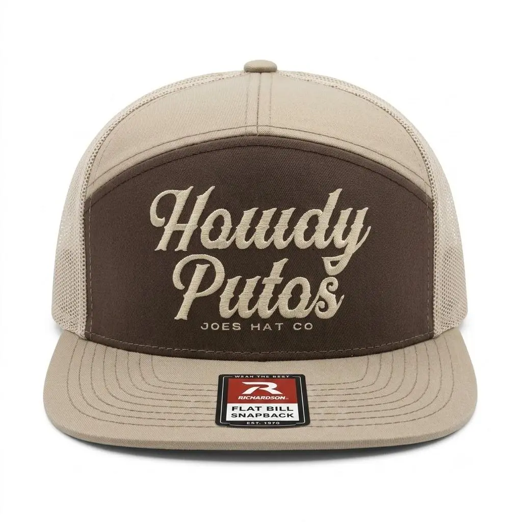 Howdy Putos Trucker Hat, Vintage Beige Brown Snapback Cap, Western Cowboy Mesh Hat, Embroidered Flat Bill Streetwear Hat, Trendy Unisex Fashion Cap 2026