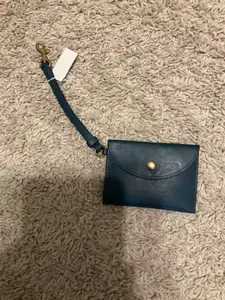 J.CREW CHANGE PURSE BAG CHARM CARD HOLDER LEATHER BLUE.