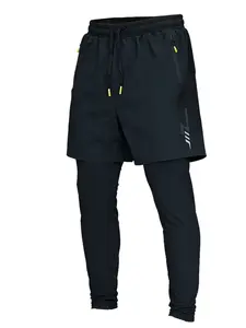 Men's 2 in 1 Running Shorts with Compression Liner, Quick Dry Athletic Workout Pants, Zipper Pockets for Gym Training, Jogging, Basketball